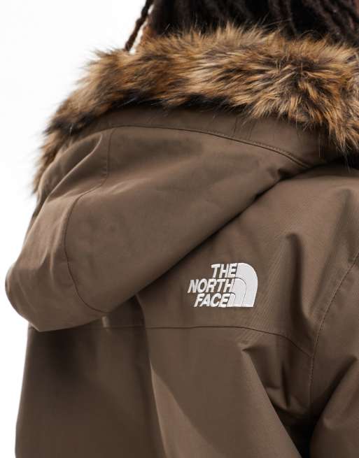 The North Face Zaneck faux fur hooded parka in brown ASOS