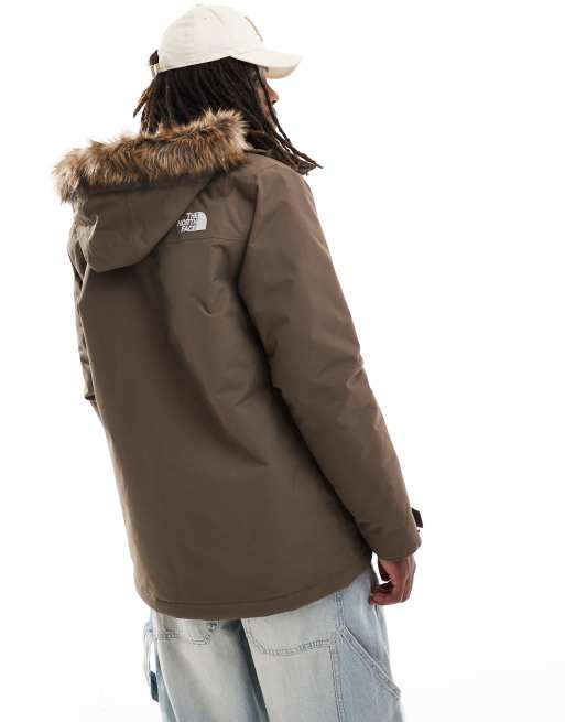 The North Face Zaneck faux fur hooded parka in brown ASOS