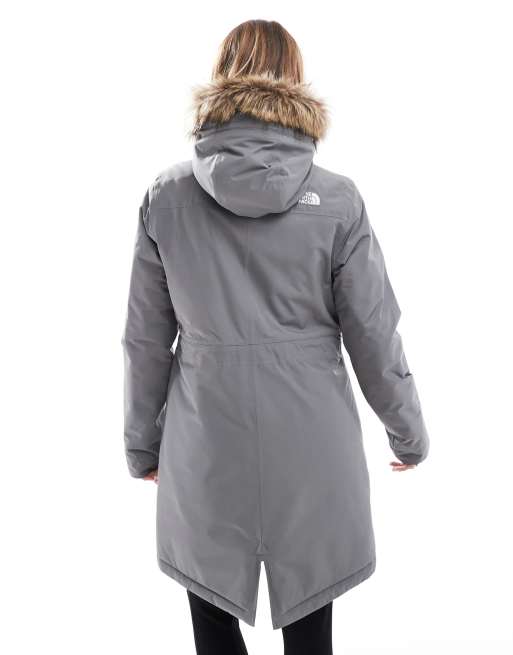 The North Face - Zaneck - Grå parkajakke med isolering og hætte med imiteret pels, 3 af 4
