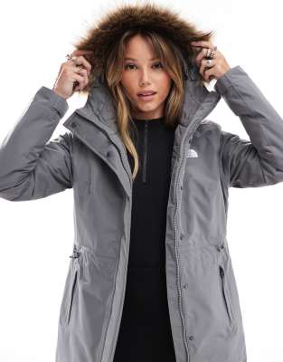 The North Face Zaneck Isolierter Parka in Grau mit Kapuze mit Kunstpelzbesatz