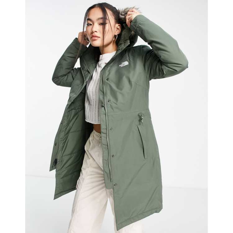 Noord West Cataract stil The North Face Zaneck Thermolite insulated parka with removeable faux fur  hood in khaki | ASOS