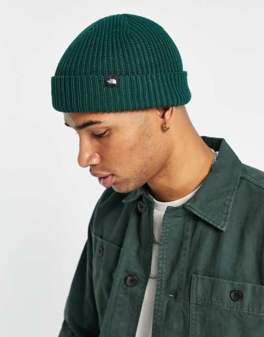 The North Face – Zielona prążkowana czapka beanie z dzianiny o splocie patentowym