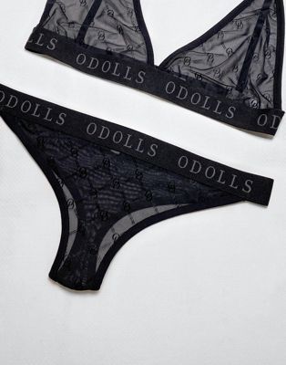 The O Dolls Collection – Transparenter Tanga mit Muster in Schwarz