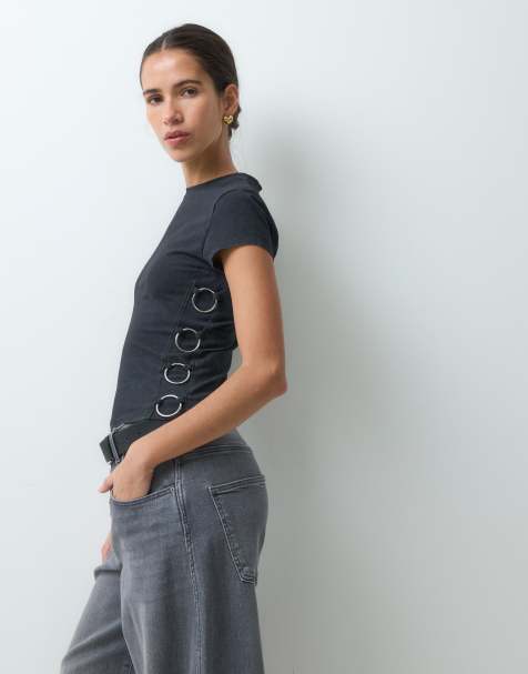 The Ragged Priest baby tee with o-rings in black - view 1