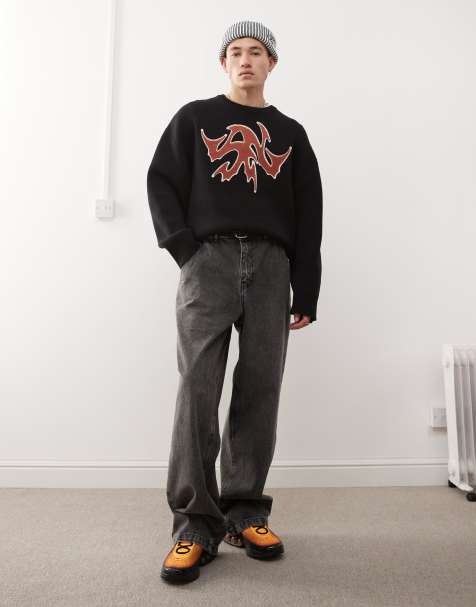 The Ragged Priest baggy skate fit jeans in charcoal - view 1