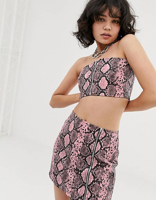 The Ragged Priest bandeau top co-ord in faux snake print