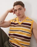 [The Ragged Priest] The Ragged Priest Billy knit singlet in yellow fuzzy stripe S Yellow Multi