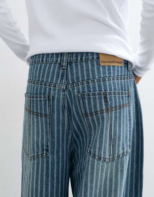 The Ragged Priest blue lazer pinstripe baggy jeans in mid blue, 5 of 9