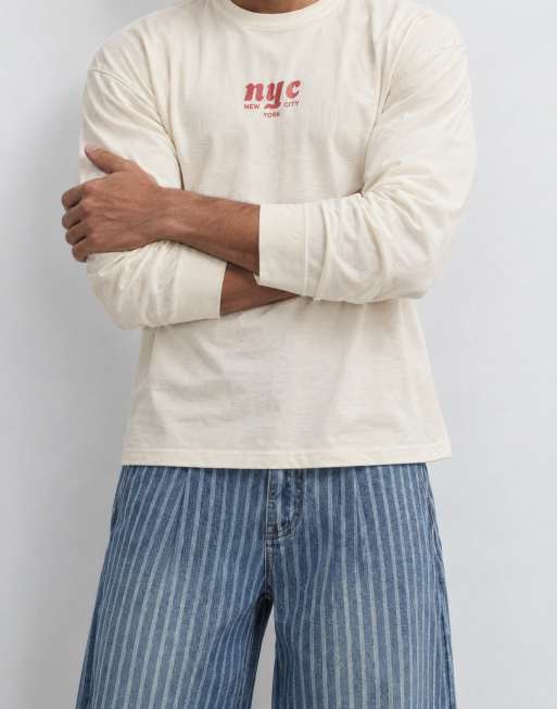 The Ragged Priest blue lazer pinstripe baggy jeans in mid blue, 7 of 9