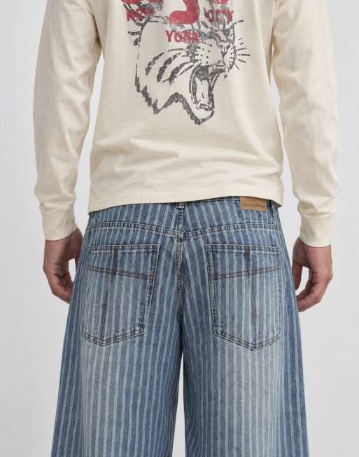 The Ragged Priest blue lazer pinstripe baggy jeans in mid blue, 9 of 9