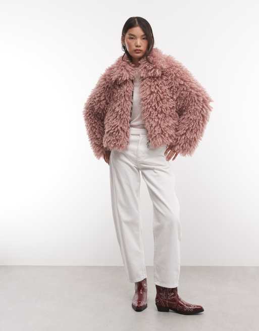 The Ragged Priest boxy fitted shaggy jacket in pink, 2 of 4
