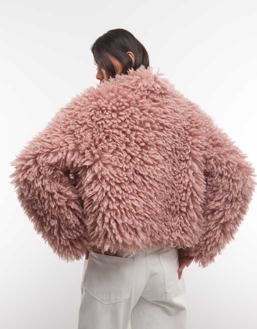 The Ragged Priest boxy fitted shaggy jacket in pink, 3 of 4