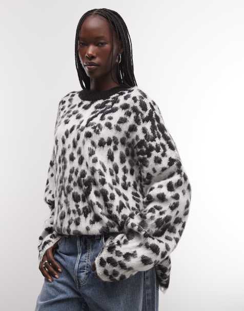 The Ragged Priest brushed knit jumper in dalmation print in black and white - view 1