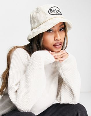 The Ragged Priest cable knit bucket hat in ecru