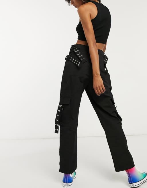 Buckle cut out cargo pants sale