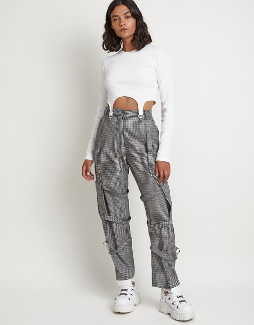 The Ragged Priest cargo trousers with straps in houndstooth