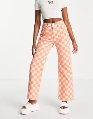 The Ragged Priest checkered dad jeans in orange - ASOS Price Checker