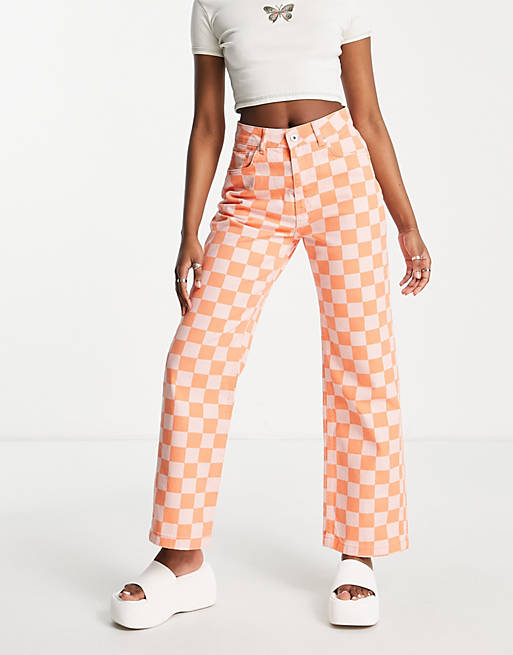 The Ragged Priest checkered dad jeans in orange | ASOS