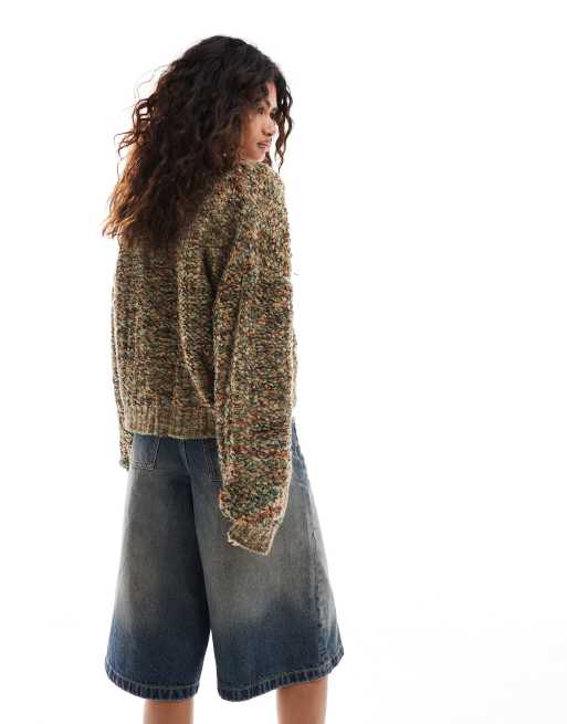The Ragged Priest chunky grunge cropped knit cardigan in multi, 2 of 4