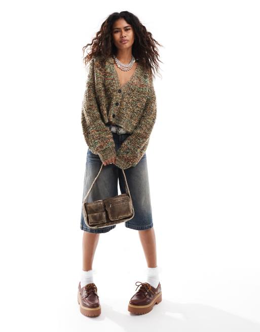 The Ragged Priest chunky grunge cropped knit cardigan in multi, 3 of 4