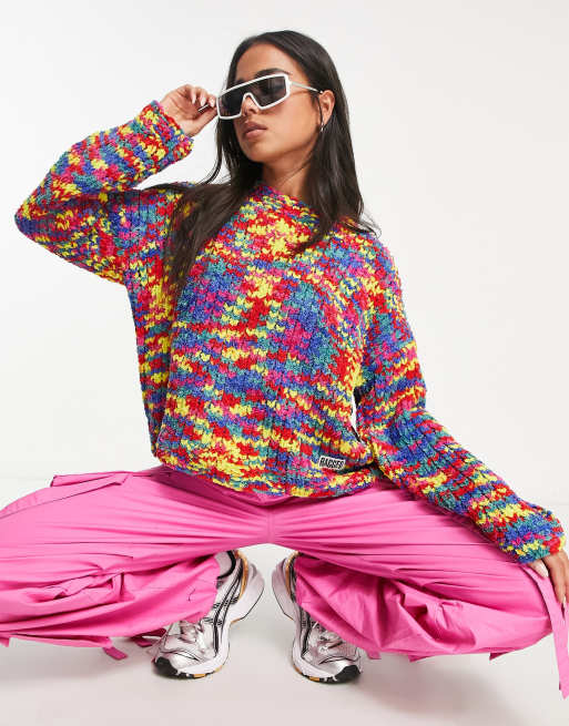 The Ragged Priest chunky knit sweater in rainbow multi