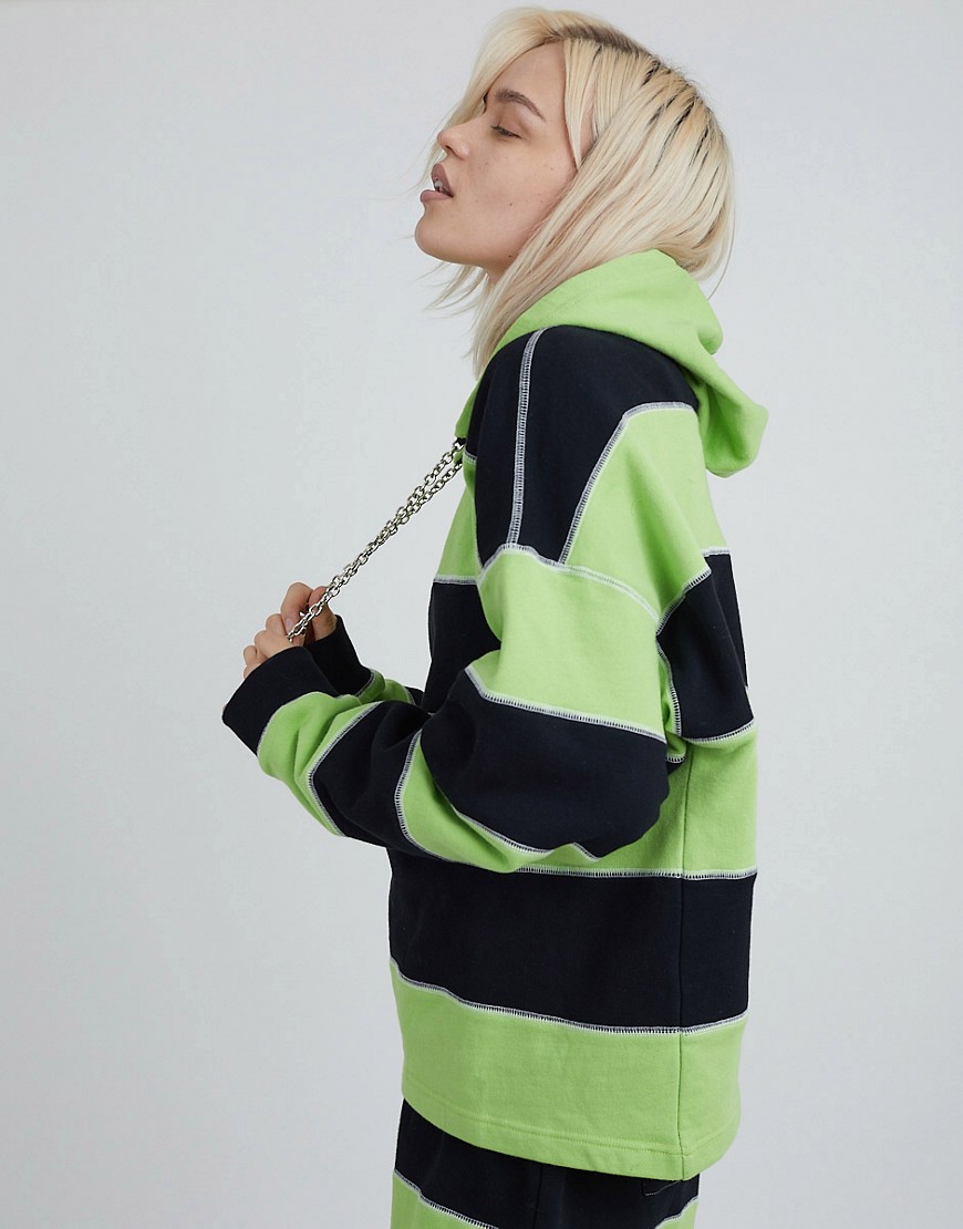 The Ragged Priest coordinating oversized hoodie with chain drawstring and overlocking in stripe-Multi