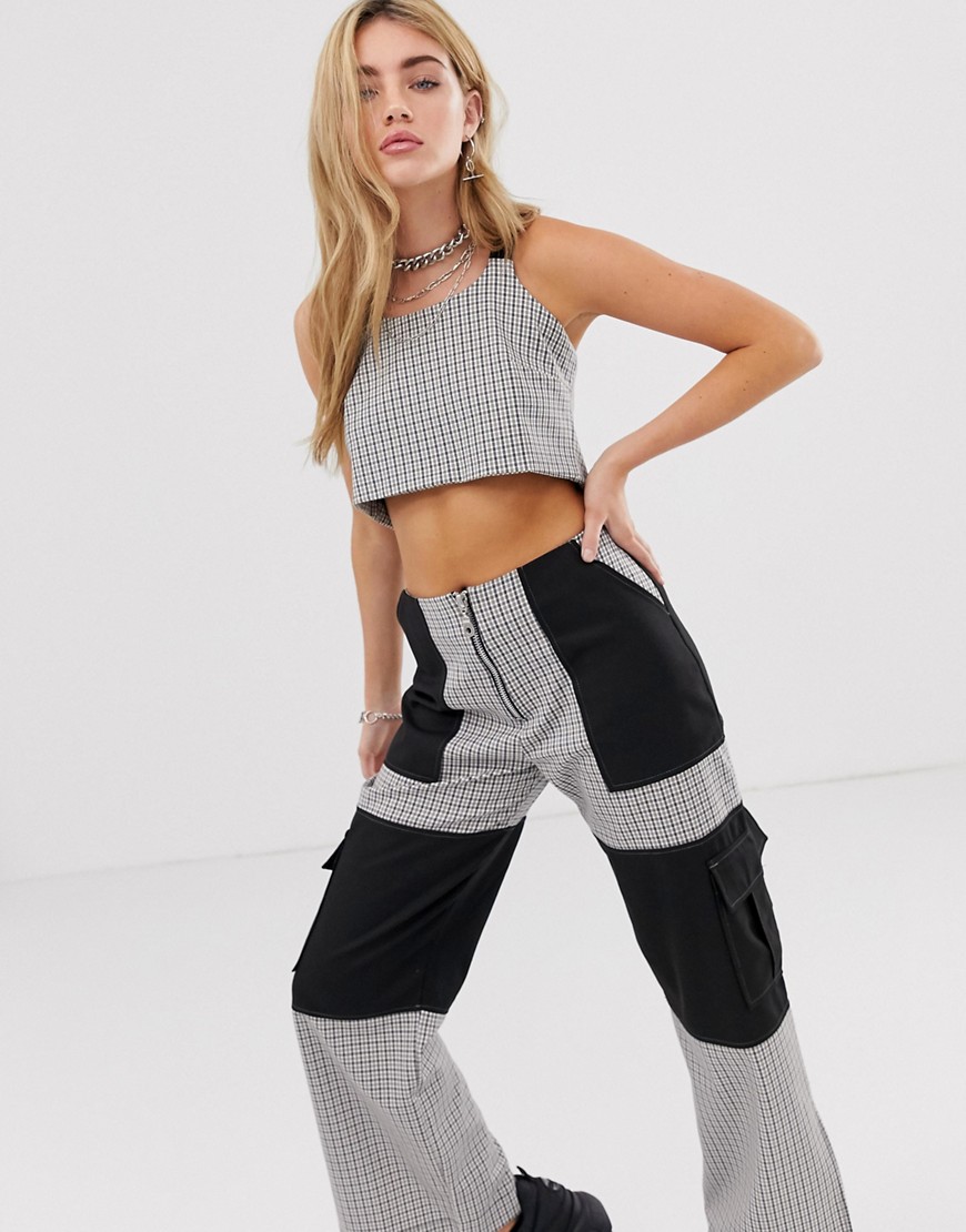 The Ragged Priest crop top in check co-ord-Grey