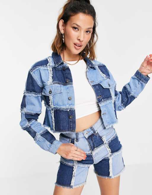 The Ragged Priest cropped denim jacket in patchwork denim co-ord | ASOS