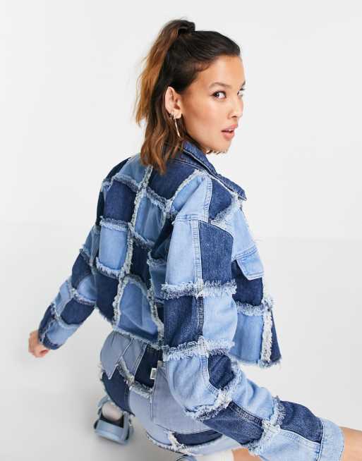 The Ragged Priest cropped denim jacket in patchwork denim co-ord