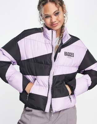 The Ragged Priest Cropped Puffer Coat With Trippy Heart Print Back