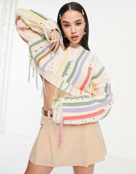 The Ragged Priest cropped relaxed jumper with distressing detail & yarns