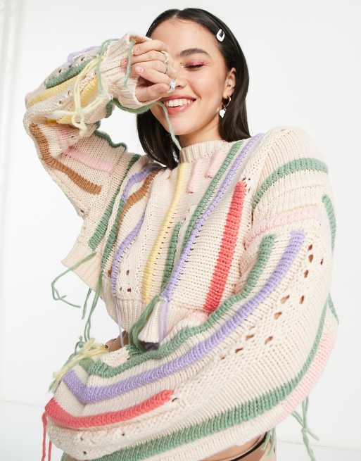 The Ragged Priest cropped relaxed jumper with distressing detail