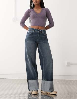 The Ragged Priest Cuffed Hems Low Rise Baggy Fit Jeans In Blue