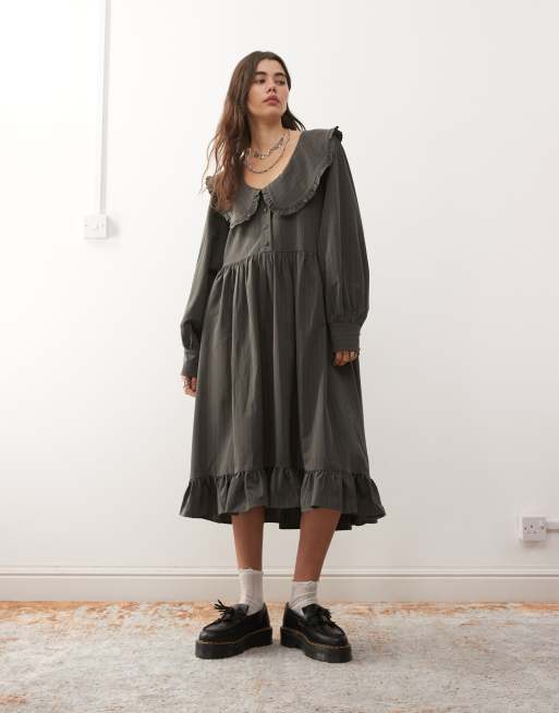 The Ragged Priest curio mini dress in gray pinstripe | ASOS