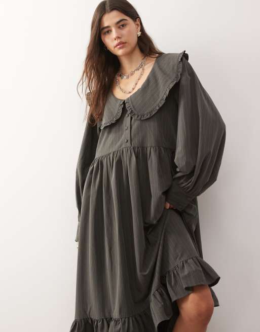 The Ragged Priest curio mini dress in gray pinstripe, 2 of 4