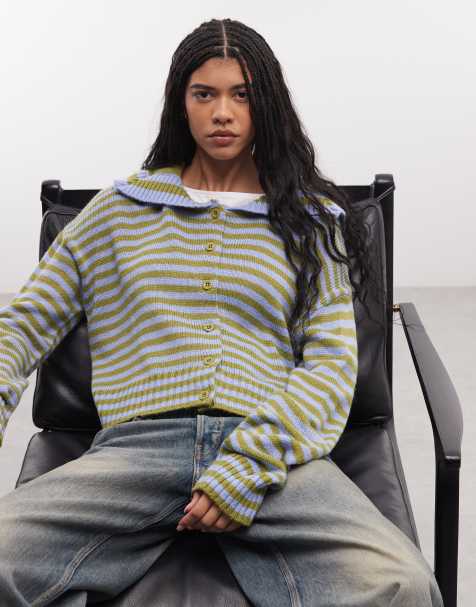 The Ragged Priest – Darling – Gestreifte Strickjacke in Grün und Blau mit Matrosenkragen - view 1