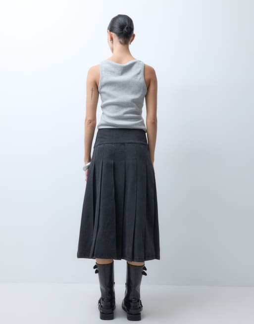 The Ragged Priest denim kilt midi skirt in charcoal, 5 of 5
