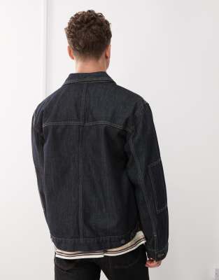 The Ragged Priest Denim Workwear Jacket With Pleat In Black