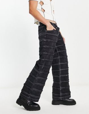 The Ragged Priest distressed release wide leg jeans in black