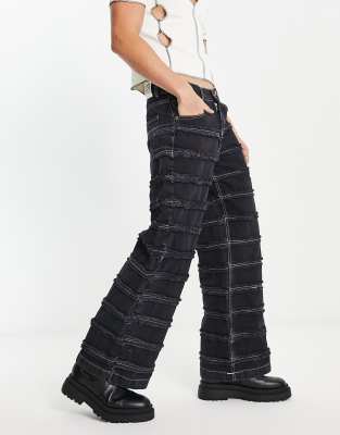 The Ragged Priest distressed release wide leg jeans in black