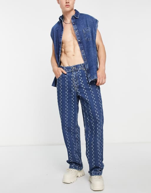 The Ragged Priest downfall tufted jeans in blue