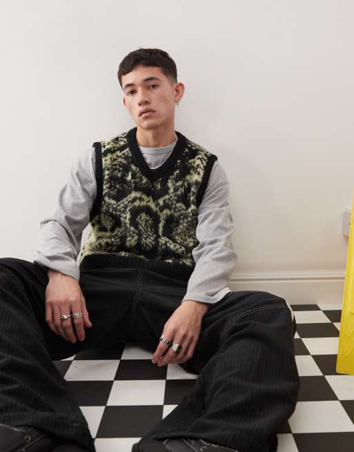 The Ragged Priest ecru brushed knitted vest in snake print