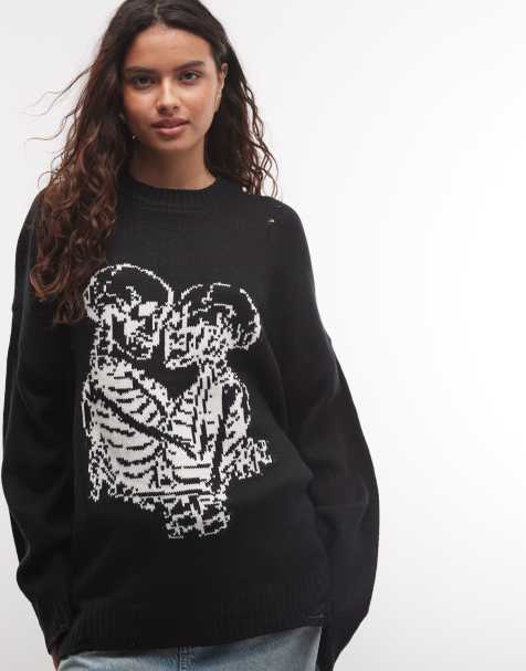 The Ragged Priest everlasting knit jumper with skeleton graphic in black - view 1