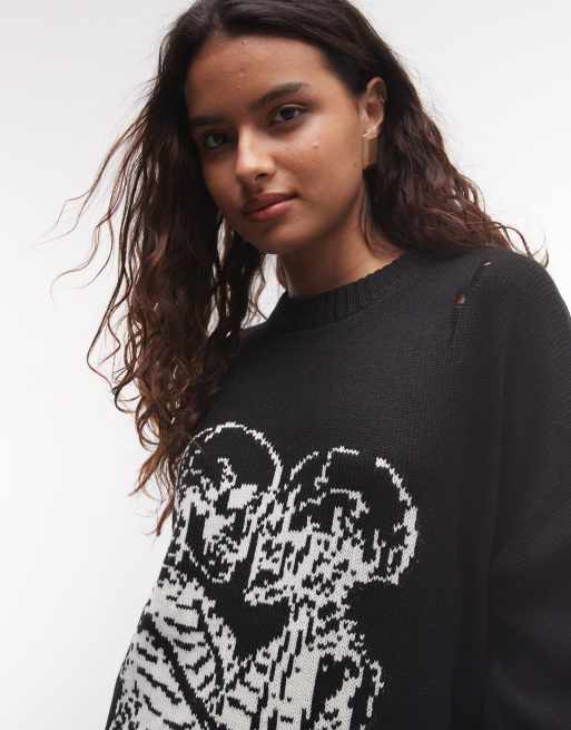The Ragged Priest everlasting knit jumper with skeleton graphic in black, 2 of 4