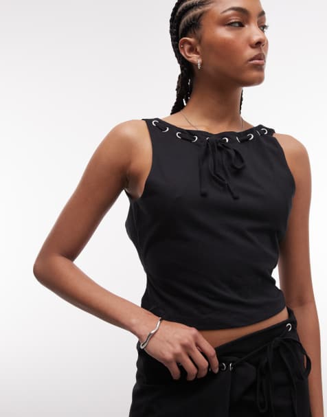 The Ragged Priest eyelet backless top in black (part of a set) - view 1