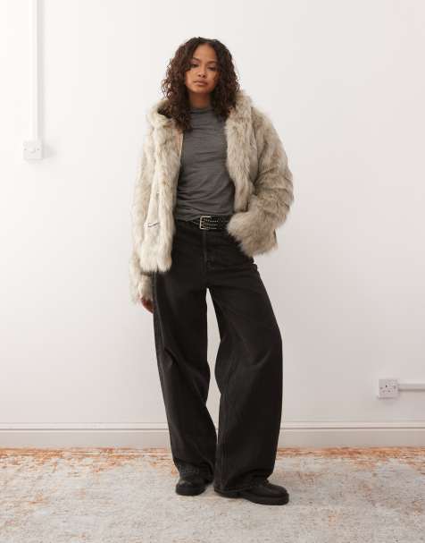 The Ragged Priest faux fur coat with hood in sand - view 1