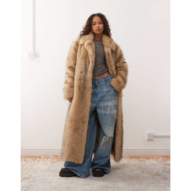 The Ragged Priest faux fur maxi coat in beige | ASOS