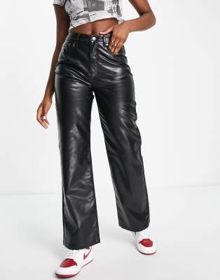 The Ragged Priest Faux Leather Dad Jeans In Black