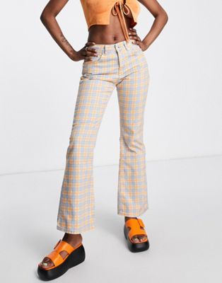 The Ragged Priest flared jeans in blue and yellow check - ASOS Price Checker