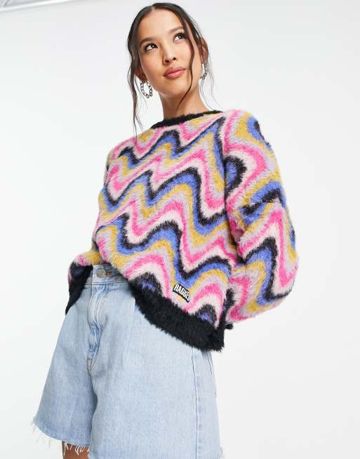 The Ragged Priest chunky knit sweater in rainbow multi